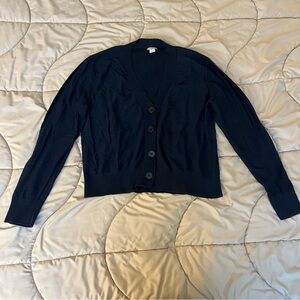 J. Crew Cropped Navy V-Neck Cardigan